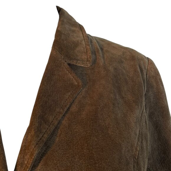 100% Suede Leather Blazer Jacket Chocolate Brown Petite L – Y2K Style Classic - Picture 7 of 11